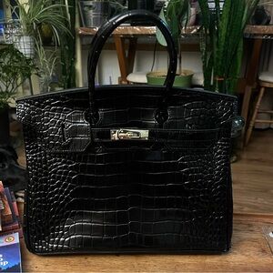 Genuine Firkin - Black Crocodile-Embossed Bag BNWT